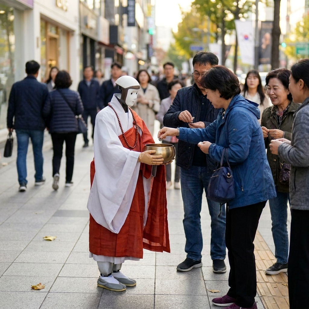 Gabi receiving alms in the street