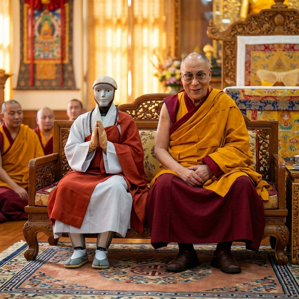 Gabi seated with a Buddhist master